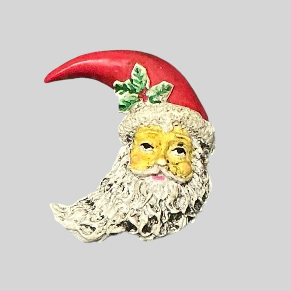 Vintage Santa Brooch Crecent Face Christmas Moon